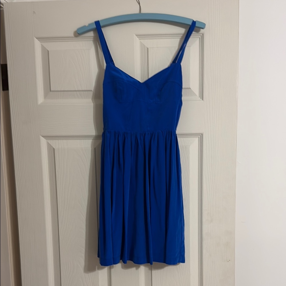 Amanda Uprichard Blue Pleated Cocktail Mini Dress